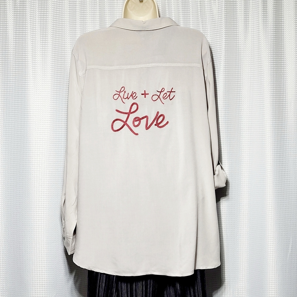 80s Vintage Rock & Republic Live & Let Love Button Down Blouse Women's (XL)